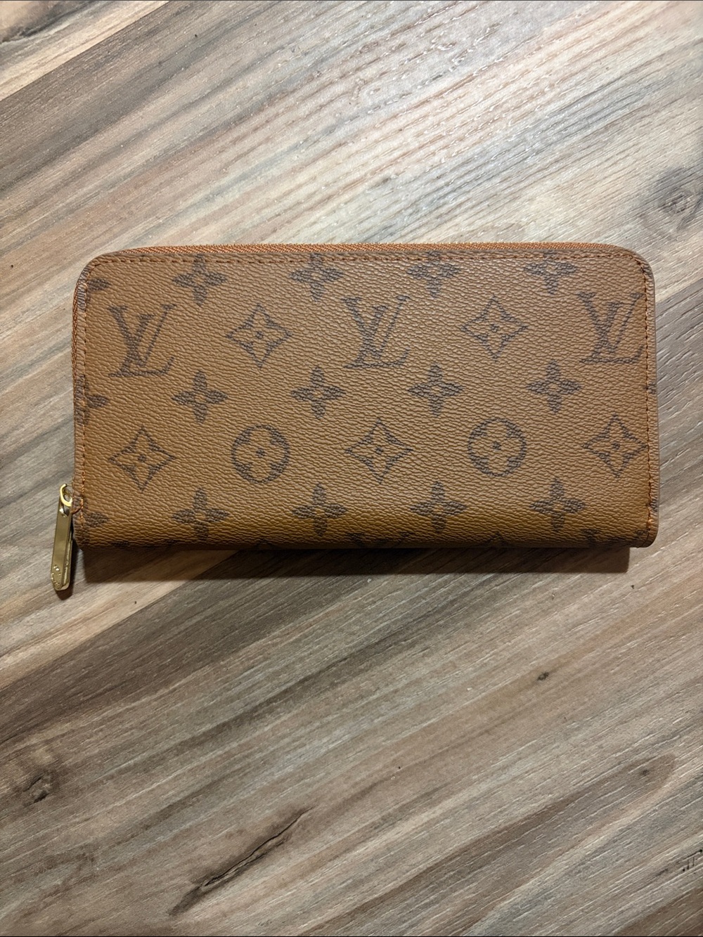 Louis Vuitton Monogram Zip Around Wallet - Tan and Dark Brown